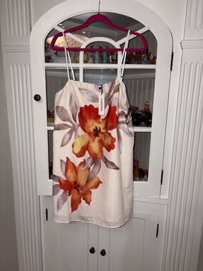 NWT Commense White Dress with Red and Soft Mauve Floral Print